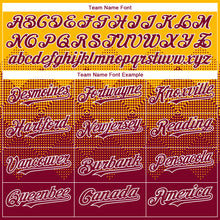 Load image into Gallery viewer, Custom Gold Maroon-White Gradient Square Shape 3D Pattern Design Bomber Full-Snap Varsity Letterman Hoodie Jacket