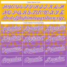 Load image into Gallery viewer, Custom Gold Medium Purple-White Gradient Square Shape 3D Pattern Design Bomber Full-Snap Varsity Letterman Hoodie Jacket