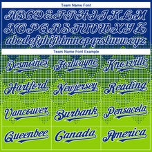 Load image into Gallery viewer, Custom Royal Neon Green-White Gradient Square Shape 3D Pattern Design Bomber Full-Snap Varsity Letterman Hoodie Jacket