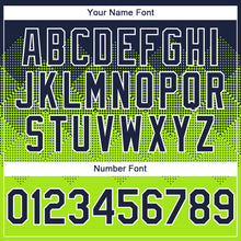 Load image into Gallery viewer, Custom Navy Neon Green-White Gradient Square Shape 3D Pattern Design Bomber Full-Snap Varsity Letterman Hoodie Jacket