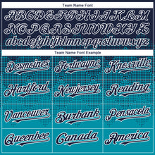 Load image into Gallery viewer, Custom Navy Teal-White Gradient Square Shape 3D Pattern Design Bomber Full-Snap Varsity Letterman Hoodie Jacket