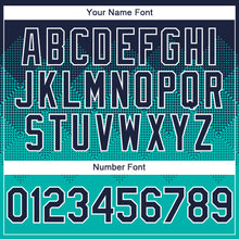 Load image into Gallery viewer, Custom Navy Aqua-White Gradient Square Shape 3D Pattern Design Bomber Full-Snap Varsity Letterman Hoodie Jacket