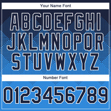 Load image into Gallery viewer, Custom Navy Powder Blue-White Gradient Square Shape 3D Pattern Design Bomber Full-Snap Varsity Letterman Hoodie Jacket