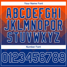 Load image into Gallery viewer, Custom Orange Royal-White Gradient Square Shape 3D Pattern Design Bomber Full-Snap Varsity Letterman Hoodie Jacket