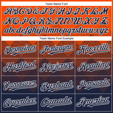 Load image into Gallery viewer, Custom Orange Navy-White Gradient Square Shape 3D Pattern Design Bomber Full-Snap Varsity Letterman Hoodie Jacket