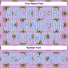 Load image into Gallery viewer, Custom Light Purple Light Blue-White Evil Eyes 3D Pattern Design Bomber Full-Snap Varsity Letterman Jacket