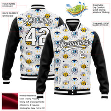 Load image into Gallery viewer, Custom White Black Evil Eyes 3D Pattern Design Bomber Full-Snap Varsity Letterman Jacket