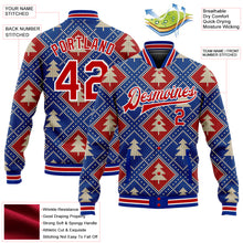 Load image into Gallery viewer, Custom Royal Red-White Christmas 3D Bomber Full-Snap Varsity Letterman Jacket
