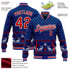 Load image into Gallery viewer, Custom Royal Red-White Christmas 3D Bomber Full-Snap Varsity Letterman Jacket