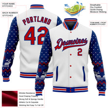 Load image into Gallery viewer, Custom White Red-Royal Christmas 3D Bomber Full-Snap Varsity Letterman Jacket