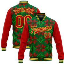 Load image into Gallery viewer, Custom Green Red-Gold Christmas 3D Bomber Full-Snap Varsity Letterman Jacket