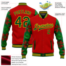 Load image into Gallery viewer, Custom Red Green-Gold Christmas 3D Bomber Full-Snap Varsity Letterman Jacket
