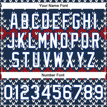 Load image into Gallery viewer, Custom Navy White-Royal Christmas 3D Bomber Full-Snap Varsity Letterman Jacket