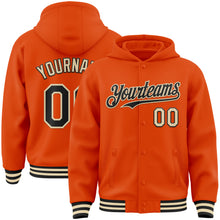 Load image into Gallery viewer, Custom Orange Black-Cream Bomber Full-Snap Varsity Letterman Hoodie Jacket