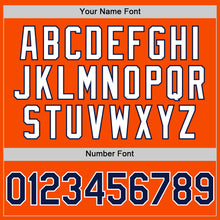 Load image into Gallery viewer, Custom Orange Navy-White Bomber Full-Snap Varsity Letterman Hoodie Jacket