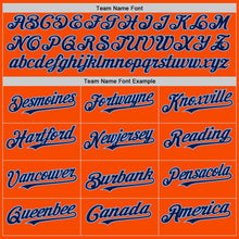 Load image into Gallery viewer, Custom Orange Navy-Light Blue Bomber Full-Snap Varsity Letterman Hoodie Jacket