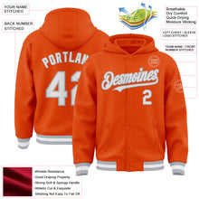 Load image into Gallery viewer, Custom Orange White-Gray Bomber Full-Snap Varsity Letterman Hoodie Jacket