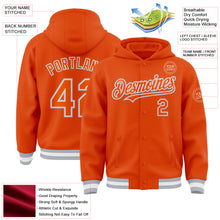 Load image into Gallery viewer, Custom Orange White-Gray Bomber Full-Snap Varsity Letterman Hoodie Jacket