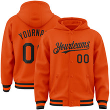 Load image into Gallery viewer, Custom Orange Black Bomber Full-Snap Varsity Letterman Hoodie Jacket