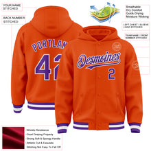 Load image into Gallery viewer, Custom Orange Purple-White Bomber Full-Snap Varsity Letterman Hoodie Jacket