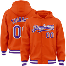 Load image into Gallery viewer, Custom Orange Purple-White Bomber Full-Snap Varsity Letterman Hoodie Jacket