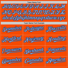 Load image into Gallery viewer, Custom Orange Light Blue-Navy Bomber Full-Snap Varsity Letterman Two Tone Hoodie Jacket