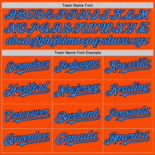 Load image into Gallery viewer, Custom Orange Powder Blue-Navy Bomber Full-Snap Varsity Letterman Two Tone Hoodie Jacket