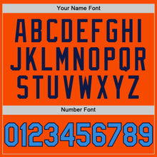 Load image into Gallery viewer, Custom Orange Powder Blue-Navy Bomber Full-Snap Varsity Letterman Two Tone Hoodie Jacket