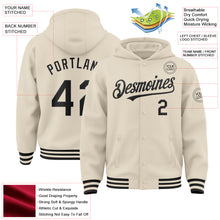 Load image into Gallery viewer, Custom Cream Black Bomber Full-Snap Varsity Letterman Hoodie Jacket