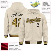 Load image into Gallery viewer, Custom Cream Old Gold-Black Bomber Full-Snap Varsity Letterman Hoodie Jacket