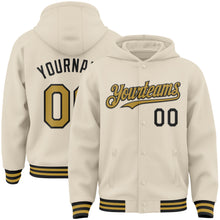 Load image into Gallery viewer, Custom Cream Old Gold-Black Bomber Full-Snap Varsity Letterman Hoodie Jacket