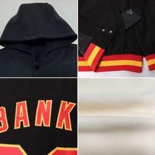 Load image into Gallery viewer, Custom Cream Black-Old Gold Bomber Full-Snap Varsity Letterman Hoodie Jacket