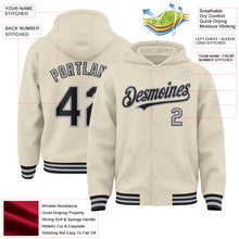 Load image into Gallery viewer, Custom Cream Black-Gray Bomber Full-Snap Varsity Letterman Hoodie Jacket