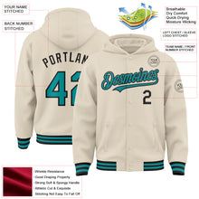 Load image into Gallery viewer, Custom Cream Teal-Black Bomber Full-Snap Varsity Letterman Hoodie Jacket