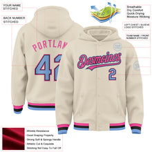 Load image into Gallery viewer, Custom Cream Light Blue Black-Pink Bomber Full-Snap Varsity Letterman Hoodie Jacket
