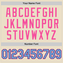 Load image into Gallery viewer, Custom Cream Light Blue Black-Pink Bomber Full-Snap Varsity Letterman Hoodie Jacket