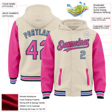 Load image into Gallery viewer, Custom Cream Pink Black-Light Blue Bomber Full-Snap Varsity Letterman Two Tone Hoodie Jacket