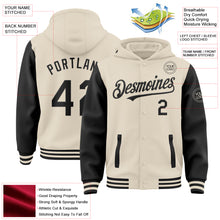 Load image into Gallery viewer, Custom Cream Black Bomber Full-Snap Varsity Letterman Two Tone Hoodie Jacket