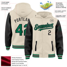 Load image into Gallery viewer, Custom Cream Kelly Green-Black Bomber Full-Snap Varsity Letterman Two Tone Hoodie Jacket