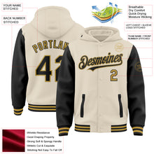 Load image into Gallery viewer, Custom Cream Black-Old Gold Bomber Full-Snap Varsity Letterman Two Tone Hoodie Jacket