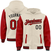 Load image into Gallery viewer, Custom Cream Red-Black Bomber Full-Snap Varsity Letterman Two Tone Hoodie Jacket