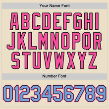 Load image into Gallery viewer, Custom Cream Light Blue Black-Pink Bomber Full-Snap Varsity Letterman Two Tone Hoodie Jacket