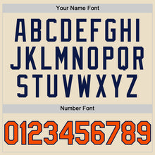 Load image into Gallery viewer, Custom Cream Orange-Navy Bomber Full-Snap Varsity Letterman Two Tone Hoodie Jacket