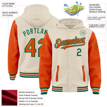 Load image into Gallery viewer, Custom Cream Orange Kelly Green-White Bomber Full-Snap Varsity Letterman Two Tone Hoodie Jacket