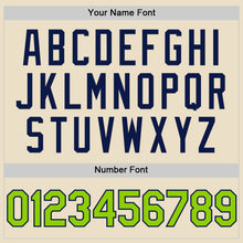 Load image into Gallery viewer, Custom Cream Neon Green-Navy Bomber Full-Snap Varsity Letterman Two Tone Hoodie Jacket