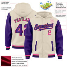 Load image into Gallery viewer, Custom Cream Purple Black-Pink Bomber Full-Snap Varsity Letterman Two Tone Hoodie Jacket