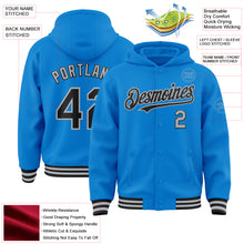 Load image into Gallery viewer, Custom Powder Blue Black-Gray Bomber Full-Snap Varsity Letterman Hoodie Jacket