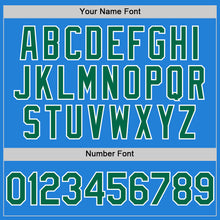 Load image into Gallery viewer, Custom Powder Blue Kelly Green-White Bomber Full-Snap Varsity Letterman Hoodie Jacket