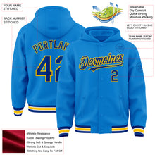 Load image into Gallery viewer, Custom Powder Blue Royal-Yellow Bomber Full-Snap Varsity Letterman Hoodie Jacket