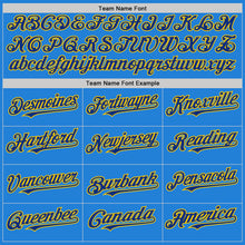 Load image into Gallery viewer, Custom Powder Blue Royal-Yellow Bomber Full-Snap Varsity Letterman Hoodie Jacket